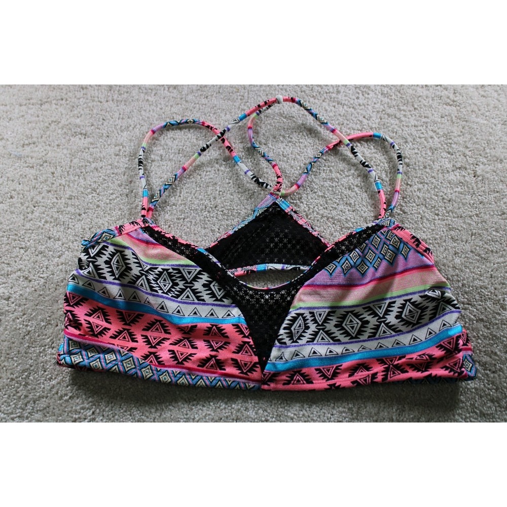 OP Women's Large Multi Color Padded‎ Crochet Back Bikini Swim Top